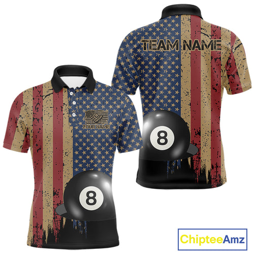 Vintage American Flag 8 Ball Billiard Shirts For Men Custom Patriotic Pool Team Jerseys TDM3998