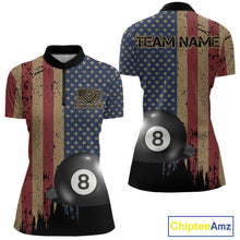 Load image into Gallery viewer, Vintage American Flag 8 Ball Billiard Shirts For Women Custom Patriotic Pool Team Jerseys TDM3998