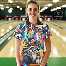 Load image into Gallery viewer, Funny Raccoon Colorful Graffiti Bowling Shirts For Women, Best Bowling Team Jersey Polo &amp; 1/4 Zip TDM6512