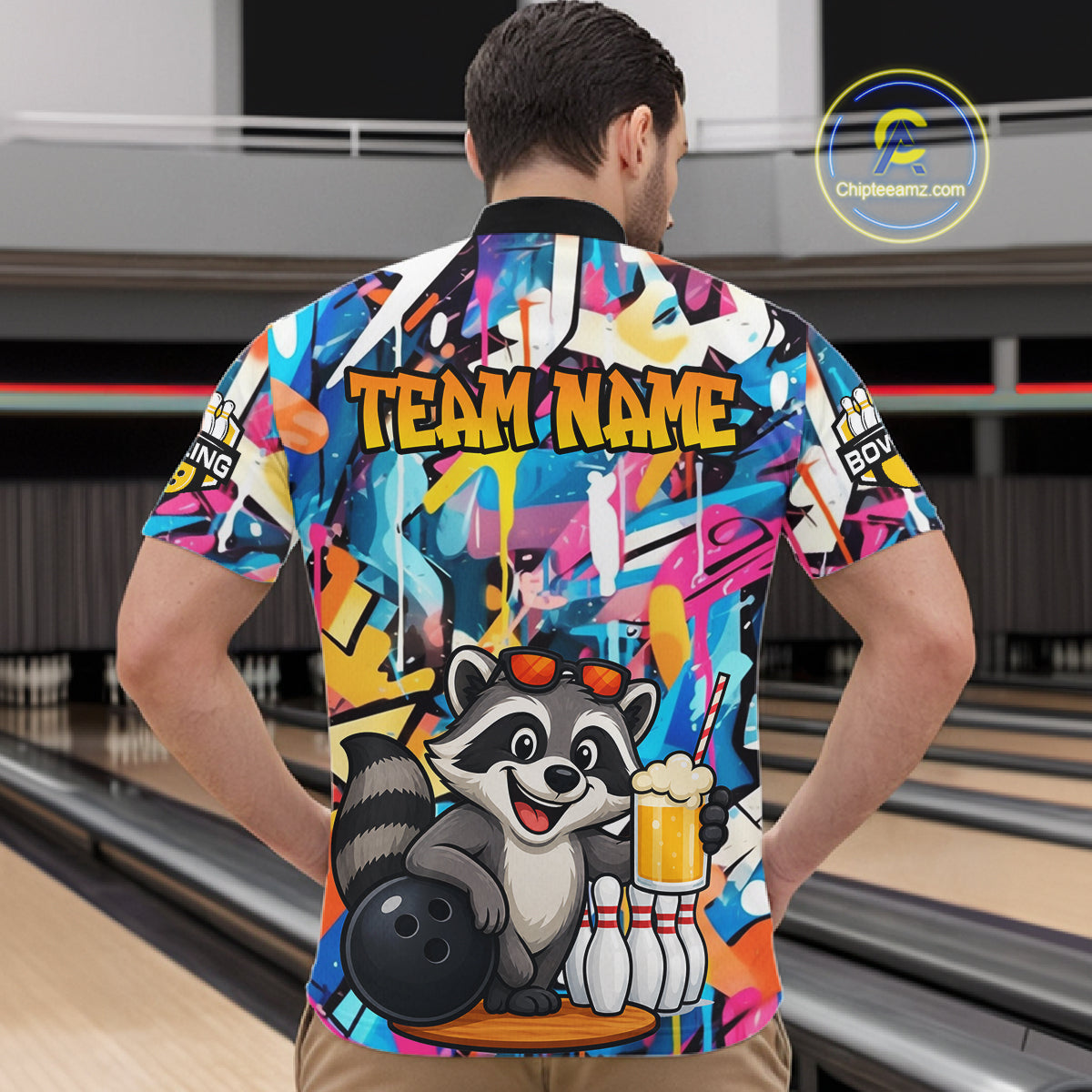 Funny Raccoon Colorful Graffiti Bowling Shirts For Men, Best Bowling Team Jersey Polo & 1/4 Zip TDM6512