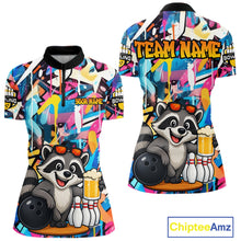 Load image into Gallery viewer, Funny Raccoon Colorful Graffiti Bowling Shirts For Women, Best Bowling Team Jersey Polo &amp; 1/4 Zip TDM6512