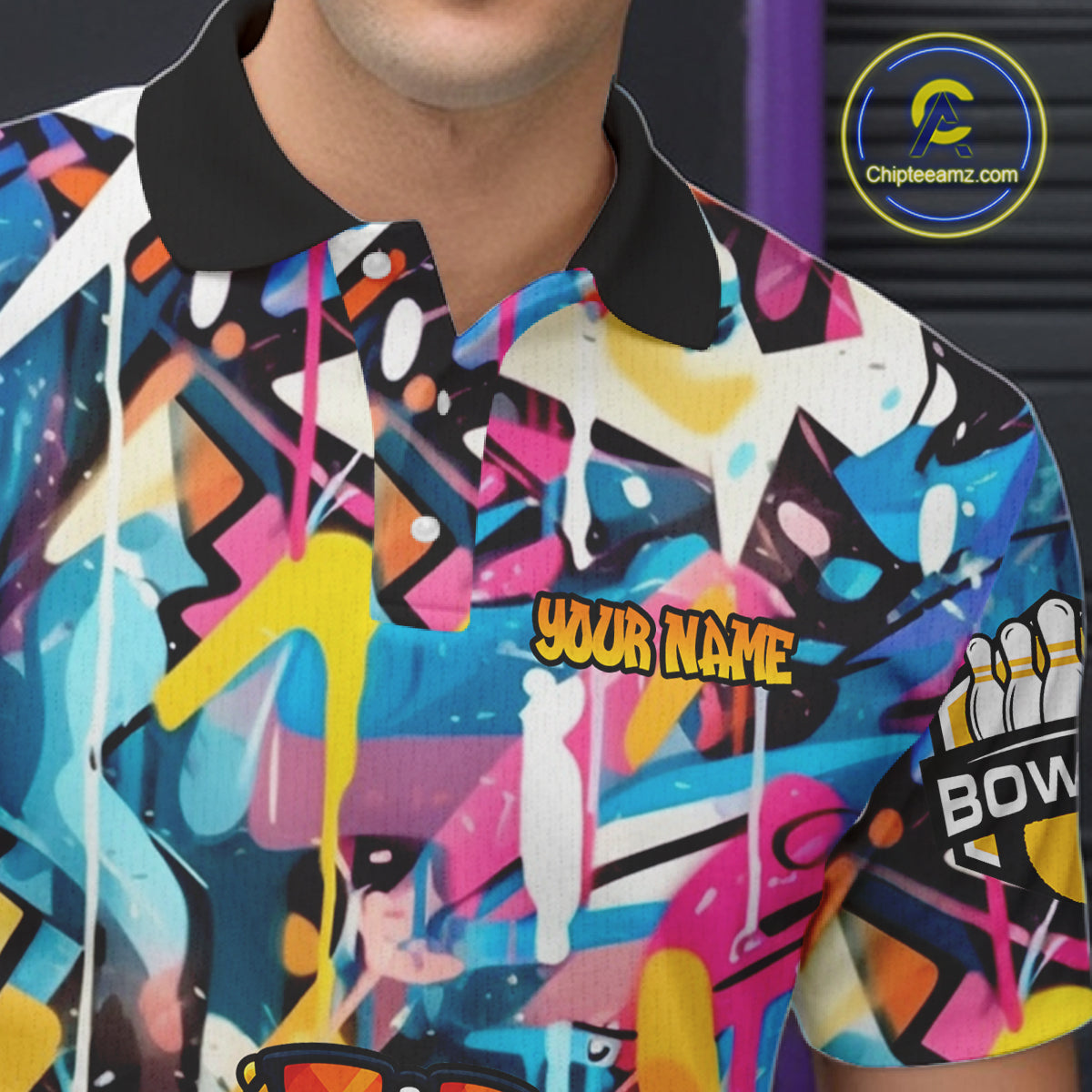 Funny Duck Colorful Graffiti Bowling Shirts For Men, Best Bowling Team Jersey Polo & 1/4 Zip TDM6514
