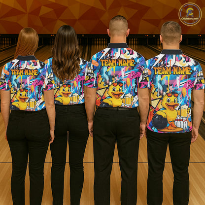 Funny Duck Colorful Graffiti Bowling Shirts For Men, Best Bowling Team Jersey Polo & 1/4 Zip TDM6514