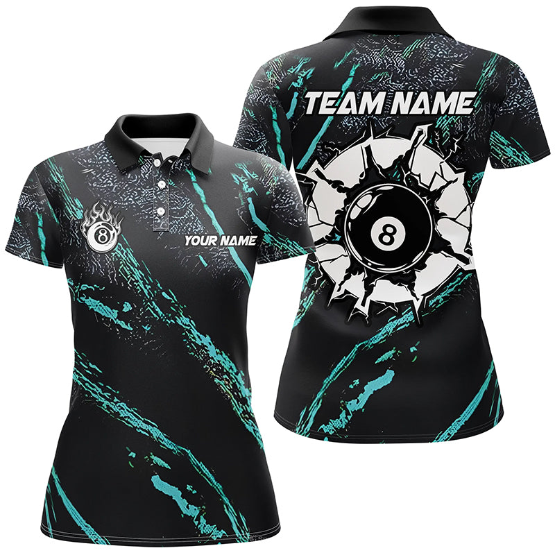 Personalized Grunge Turquoise 8 Ball Billiard Shirts For Women Custom 8 Ball Pool Team Jerseys TDM1820