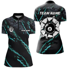 Load image into Gallery viewer, Personalized Grunge Turquoise 8 Ball Billiard Shirts For Women Custom 8 Ball Pool Team Jerseys TDM1820