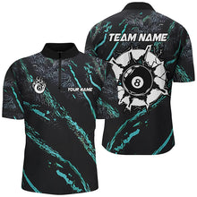 Load image into Gallery viewer, Personalized Grunge Turquoise 8 Ball Billiard Shirts For Men Custom 8 Ball Pool Team Jerseys TDM1820