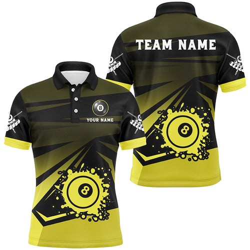 Personalized Grunge 8 Ball Pool Billiard Shirts For Men Custom Name Yellow Black Billiard Jerseys TDM2022