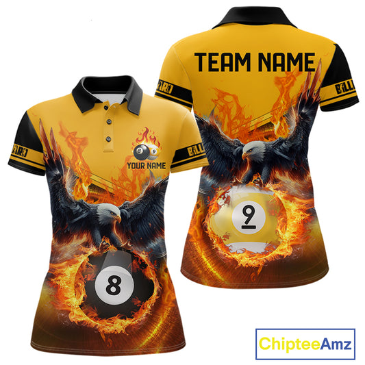 3D Eagle Flying Custom Fire 8 Ball & 9 Ball Billiard Shirts For Women, Best Team Billiard Jerseys TDM2236