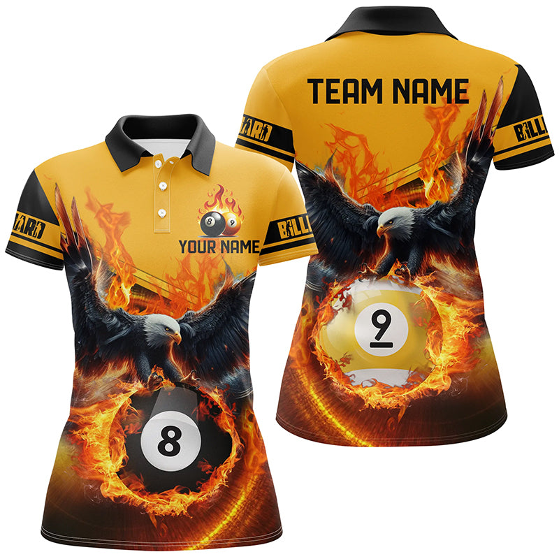 3D Eagle Flying Custom Fire 8 Ball & 9 Ball Billiard Shirts For Women, Best Team Billiard Jerseys TDM2236