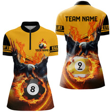 Load image into Gallery viewer, 3D Eagle Flying Custom Fire 8 Ball &amp; 9 Ball Billiard Shirts For Women, Best Team Billiard Jerseys TDM2236