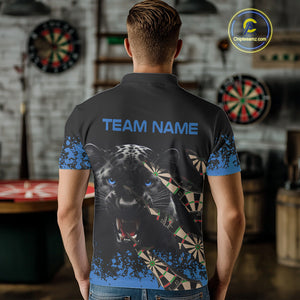 Black And Blue Grunge Panther Darts Shirt Polo & Quarter Zip For Men Custom Darts Team Jersey TDM4582