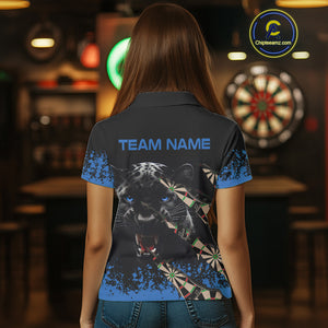 Black And Blue Grunge Panther Darts Shirt Polo & Quarter Zip For Women Custom Darts Team Jersey TDM4582