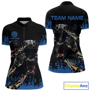 Black And Blue Grunge Panther Darts Shirt Polo & Quarter Zip For Women Custom Darts Team Jersey TDM4582