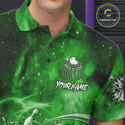 Funny Green Grim Reaper Galaxy Bowling Shirt For Men Custom Bowling Team Jersey Polo & 1/4 Zip TDM7247