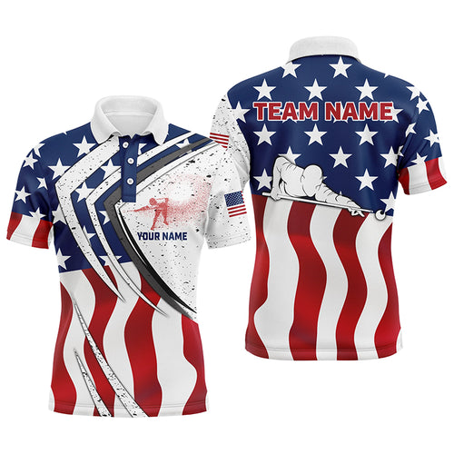 American Flag Billiard Player Custom Name 3D Polo Shirts For Men, Patriotic Gifts For Pool Lover TDM0116