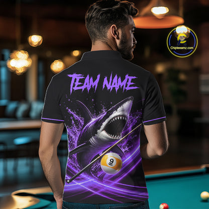 Black And Purple 8 Ball & 9 Ball Shark Billiard League Shirts For Men Custom Pool Team Jersey TDM7506