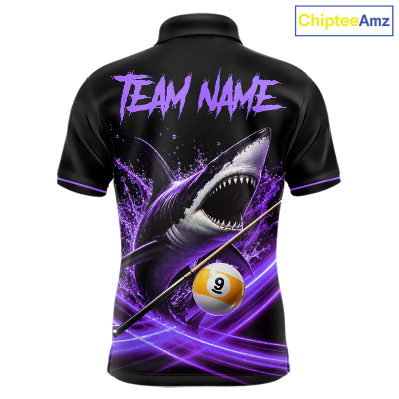 Black And Purple 8 Ball & 9 Ball Shark Billiard League Shirts For Men Custom Pool Team Jersey TDM7506