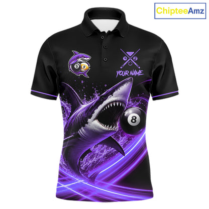 Black And Purple 8 Ball & 9 Ball Shark Billiard League Shirts For Men Custom Pool Team Jersey TDM7506