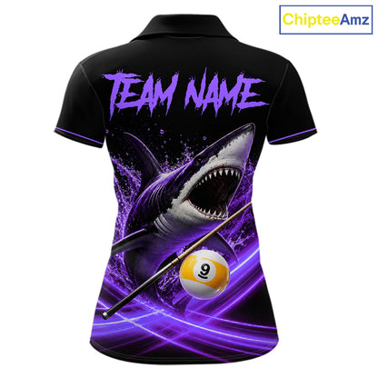 Black And Purple 8 Ball & 9 Ball Shark Billiard League Shirts For Women Custom Pool Team Jersey TDM7506