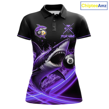 Black And Purple 8 Ball & 9 Ball Shark Billiard League Shirts For Women Custom Pool Team Jersey TDM7506