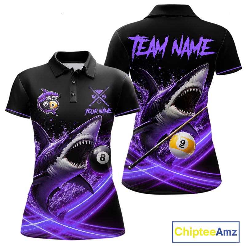 Black And Purple 8 Ball & 9 Ball Shark Billiard League Shirts For Women Custom Pool Team Jersey TDM7506