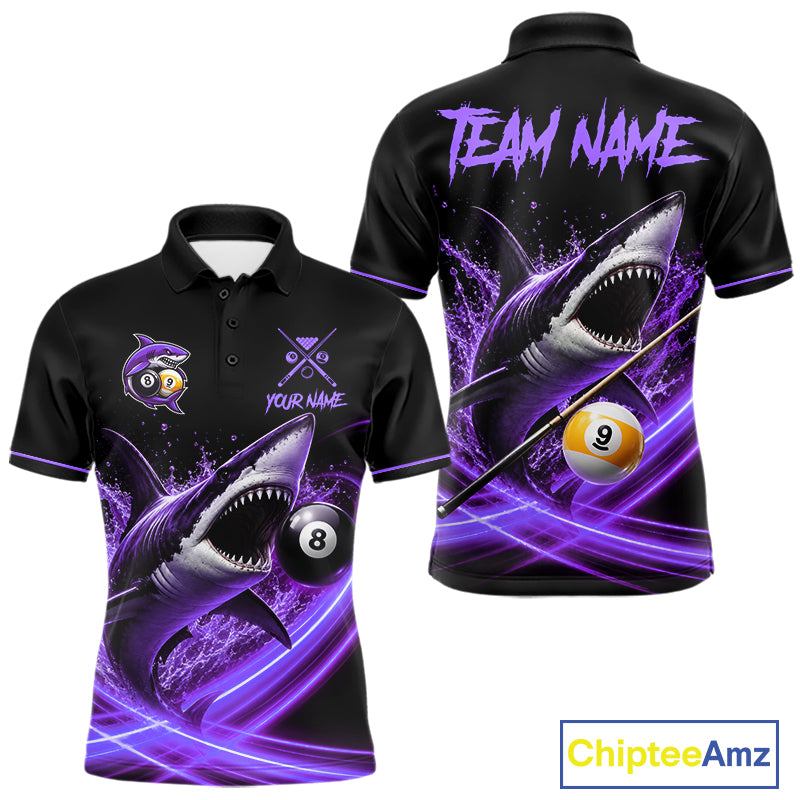 Black And Purple 8 Ball & 9 Ball Shark Billiard League Shirts For Men Custom Pool Team Jersey TDM7506