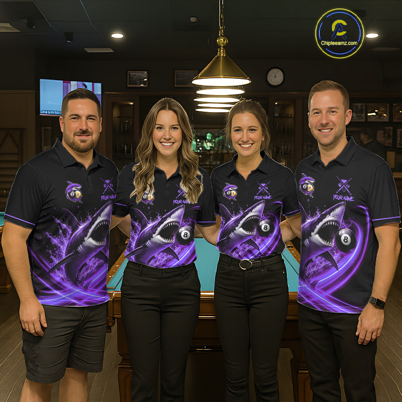 Black And Purple 8 Ball & 9 Ball Shark Billiard League Shirts For Men Custom Pool Team Jersey TDM7506
