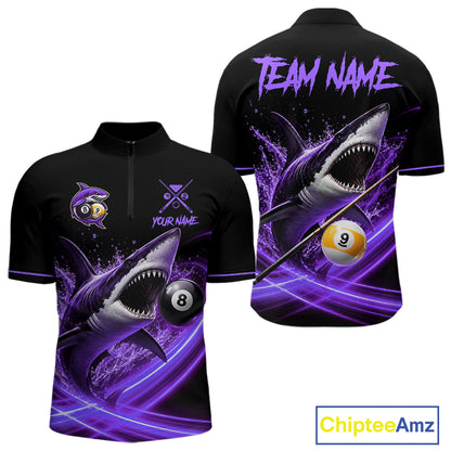 Black And Purple 8 Ball & 9 Ball Shark Billiard League Shirts For Men Custom Pool Team Jersey TDM7506