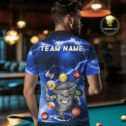 Custom Blue 8 Ball & 9 Ball Billiard Shirt For Men Funny Tornado Billiard Jersey, Pool Player Gift TDM7509