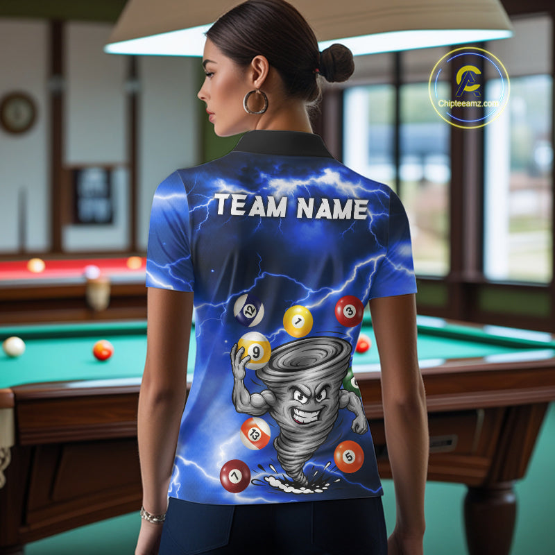 Custom Blue 8 Ball & 9 Ball Billiard Shirt For Women Funny Tornado Billiard Jersey, Pool Player Gift TDM7509