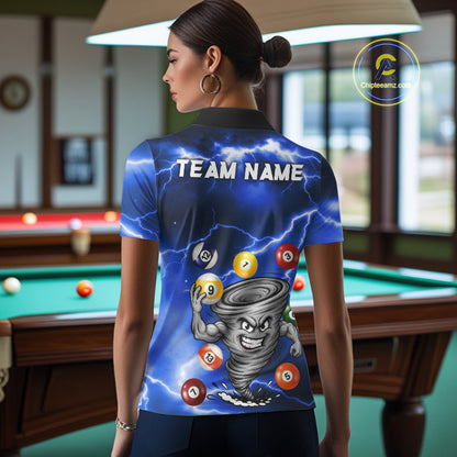 Custom Blue 8 Ball & 9 Ball Billiard Shirt For Women Funny Tornado Billiard Jersey, Pool Player Gift TDM7509