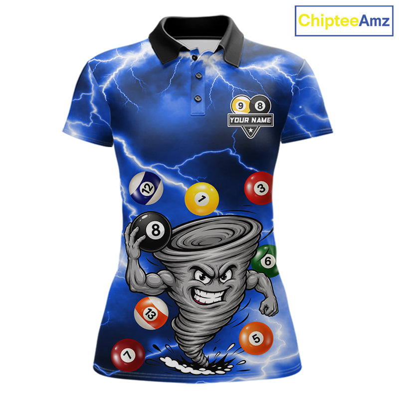 Custom Blue 8 Ball & 9 Ball Billiard Shirt For Women Funny Tornado Billiard Jersey, Pool Player Gift TDM7509