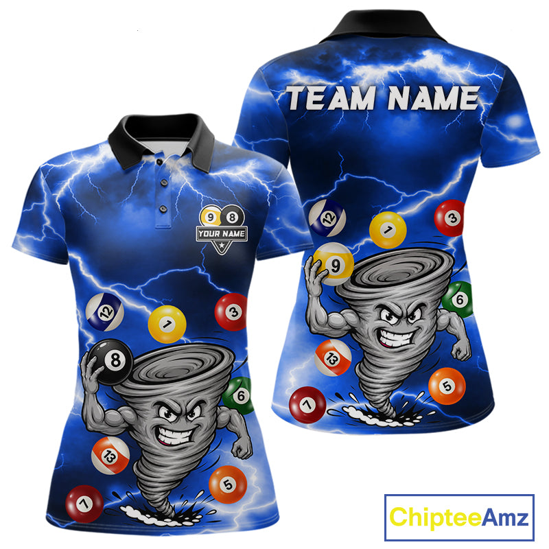 Custom Blue 8 Ball & 9 Ball Billiard Shirt For Women Funny Tornado Billiard Jersey, Pool Player Gift TDM7509
