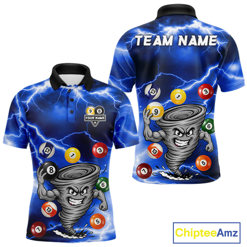 Custom Blue 8 Ball & 9 Ball Billiard Shirt For Men Funny Tornado Billiard Jersey, Pool Player Gift TDM7509