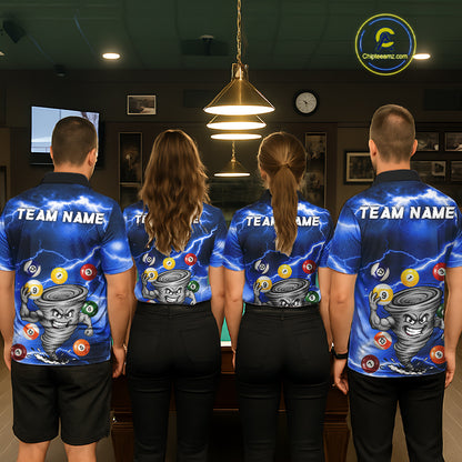 Custom Blue 8 Ball & 9 Ball Billiard Shirt For Men Funny Tornado Billiard Jersey, Pool Player Gift TDM7509