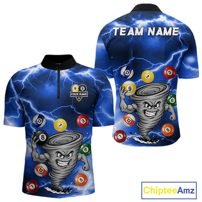 Custom Blue 8 Ball & 9 Ball Billiard Shirt For Men Funny Tornado Billiard Jersey, Pool Player Gift TDM7509