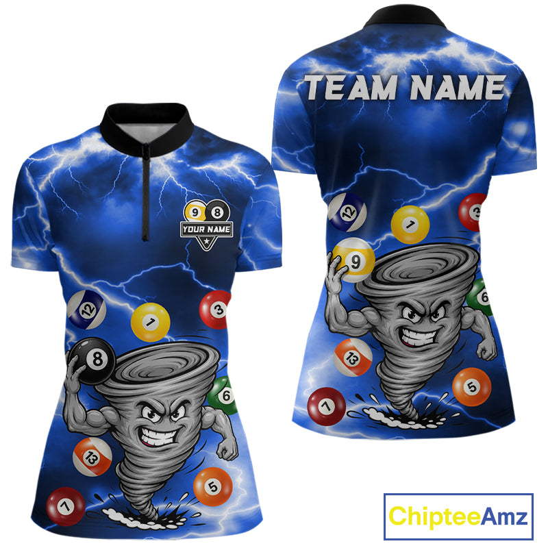 Custom Blue 8 Ball & 9 Ball Billiard Shirt For Women Funny Tornado Billiard Jersey, Pool Player Gift TDM7509