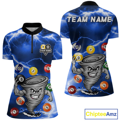 Custom Blue 8 Ball & 9 Ball Billiard Shirt For Women Funny Tornado Billiard Jersey, Pool Player Gift TDM7509