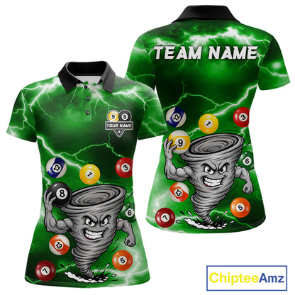 Custom Green 8 Ball & 9 Ball Billiard Shirt For Women Funny Tornado Billiard Jersey, Pool Player Gift TDM7510