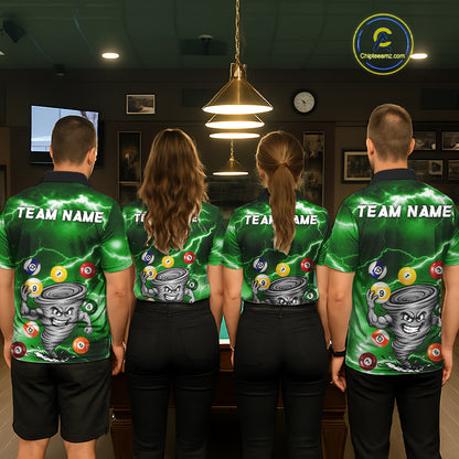 Custom Green 8 Ball & 9 Ball Billiard Shirt For Men Funny Tornado Billiard Jersey, Pool Player Gift TDM7510