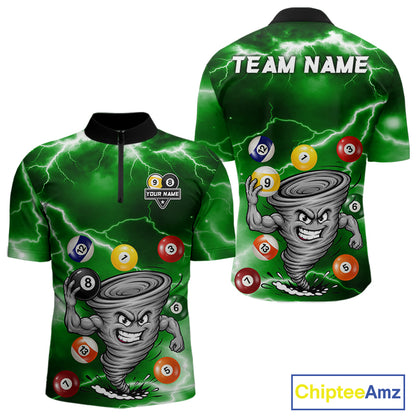 Custom Green 8 Ball & 9 Ball Billiard Shirt For Men Funny Tornado Billiard Jersey, Pool Player Gift TDM7510