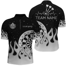 Load image into Gallery viewer, Grey Black Dartboard Fire Flame Men Darts Polo &amp; Quarter-Zip Shirt Custom Team Jersey Darts Gifts TDM2739