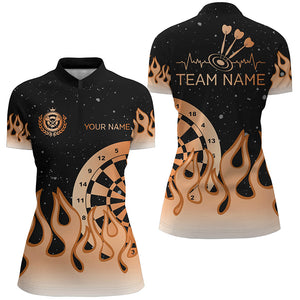 Orange Dartboard Fire Flame Women Darts Polo & Quarter-Zip Shirt Custom Team Jersey Darts Gifts TDM2740