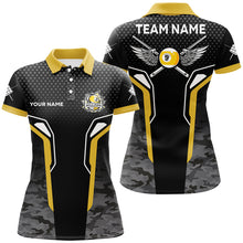 Load image into Gallery viewer, Yellow Black 9 Ball Pool Wings Custom Camo Billiard Shirts For Women, 9 Ball Billiard Team Jerseys TDM2742