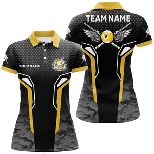 Yellow Black 9 Ball Pool Wings Custom Camo Billiard Shirts For Women, 9 Ball Billiard Team Jerseys TDM2742