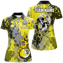 Load image into Gallery viewer, Grunge Yellow 9 Ball Pool Paint Dot Pattern Custom Women Billiard Shirt, Skull 9 Ball Billiard Jersey TDM2743