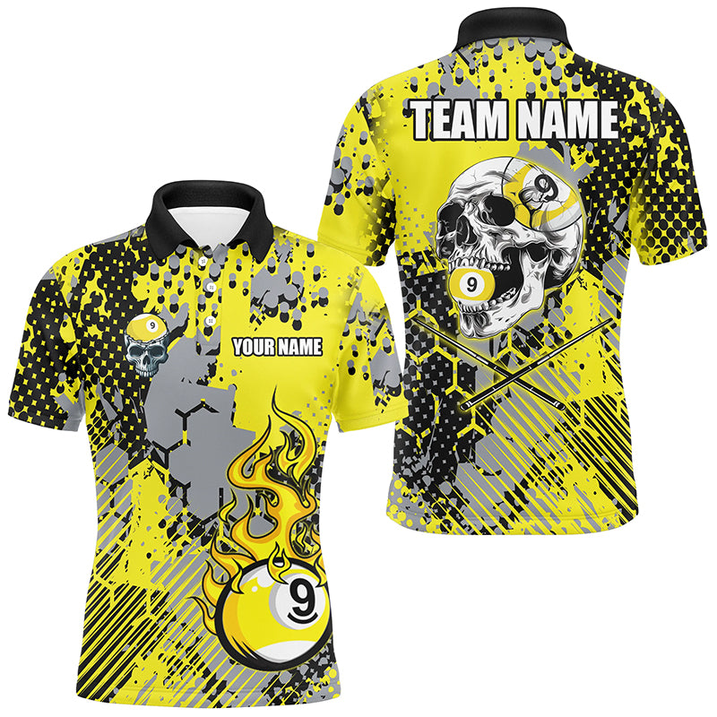 Grunge Yellow 9 Ball Pool Paint Dot Pattern Custom Men Billiard Shirt, Skull 9 Ball Billiard Jersey TDM2743