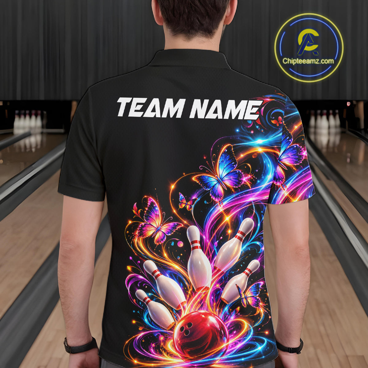 Glowing Funny Butterfly Bowling Shirt For Men Custom Colorful Bowling Team Jersey, Bowling Gifts TDM7883