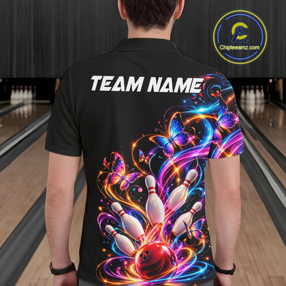 Glowing Funny Butterfly Bowling Shirt For Men Custom Colorful Bowling Team Jersey, Bowling Gifts TDM7883