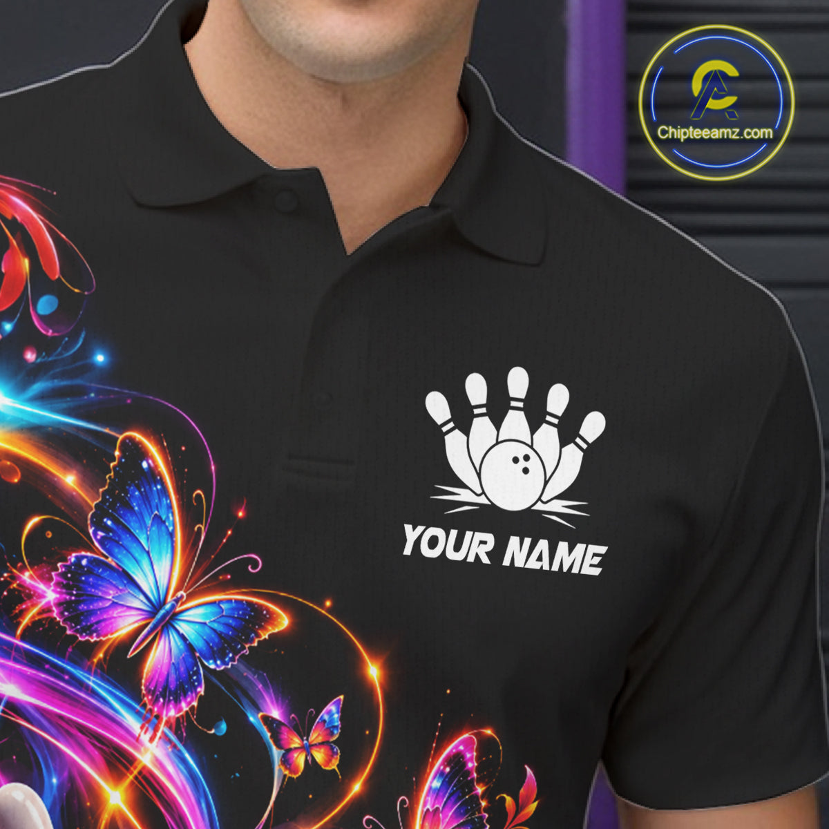 Glowing Funny Butterfly Bowling Shirt For Men Custom Colorful Bowling Team Jersey, Bowling Gifts TDM7883